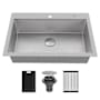 Karran USA Matrix 33" Drop In Single Basin Stainless Steel Kitchen Sink with Basket Strainer and Cutting Board Stainless Steel