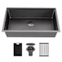 Karran USA Matrix 32" Undermount Single Basin Stainless Steel Kitchen Sink with Basket Strainer and Cutting Board Gunmetal Grey