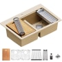 Karran USA 33" Drop In Double Basin Quartz Composite Kitchen Sink with Basin Rack, Basket Strainer, Colander and Cutting Board Bisque