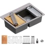 Karran USA 33" Drop In Double Basin Quartz Composite Kitchen Sink with Basin Rack, Basket Strainer, Colander and Cutting Board Concrete