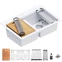 Karran USA 33" Drop In Double Basin Quartz Composite Kitchen Sink with Basin Rack, Basket Strainer, Colander and Cutting Board White