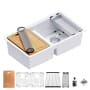 Karran USA 32-1/2" Undermount Double Basin Quartz Composite Kitchen Sink with Basin Rack, Basket Strainer, Colander and Cutting Board White