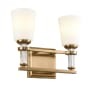 Kichler Rosalind 2 Light 14" Wide Vanity Light with Frosted Glass Shades Brushed Natural Brass