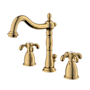 Kingston Brass French Country 1.2 GPM Widespread Bathroom Faucet with Pop-Up Drain Assembly Polished Brass