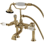 Kingston Brass Wilshire Deck Mounted Roman Tub Filler with Built-In Diverter - Includes Hand Shower Polished Brass