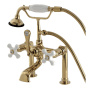 Kingston Brass Vintage Deck Mounted Tub Filler with Built-In Diverter - Includes Hand Shower Polished Brass