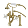 Kingston Brass Vintage Deck Mounted Tub Filler with Built-In Diverter - Includes Hand Shower Brushed Brass