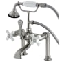 Kingston Brass Vintage Deck Mounted Tub Filler with Built-In Diverter - Includes Hand Shower Brushed Nickel