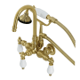 Kingston Brass Aqua Vintage Wall Mounted Clawfoot Tub Filler with Built-In Diverter – Includes Hand Shower Brushed Brass
