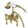 Kingston Brass Vintage Wall Mounted Tub Filler with Built-In Diverter – Includes Hand Shower Brushed Brass