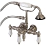 Kingston Brass Vintage Wall Mounted Clawfoot Tub Filler with Built-In Diverter - Includes Hand Shower Brushed Nickel