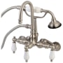 Kingston Brass Vintage Wall Mounted Clawfoot Tub Filler with Built-In Diverter - Includes Hand Shower Brushed Nickel