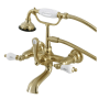 Kingston Brass Aqua Vintage Wall Mounted Tub Filler with Built-In Diverter – Includes Hand Shower Brushed Brass