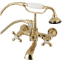 Kingston Brass Vintage Wall Mounted Clawfoot Tub Filler with Built-In Diverter - Includes Hand Shower Polished Brass