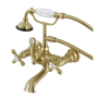 Kingston Brass Aqua Vintage Wall Mounted Tub Filler with Built-In Diverter – Includes Hand Shower Brushed Brass