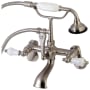 Kingston Brass Aqua Vintage Wall Mounted Clawfoot Tub Filler with Built-In Diverter - Includes Hand Shower Brushed Nickel