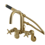 Kingston Brass Concord Wall Mounted Clawfoot Tub Filler with Built-In Diverter – Includes Hand Shower Brushed Brass