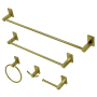 Kingston Brass Continental 5 Piece Bathroom Package with (1) 18" and (1) 24" Towel Bar, Robe Hook, Towel Ring, Toilet Paper Holder Brushed Brass