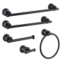 Kingston Brass Mathsson 5 Piece Bathroom Package with 18" and 24" Towel Bar, Robe Hook, Towel Ring, and Toilet Paper Holder Matte Black