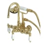 Kingston Brass Vintage Wall Mounted Clawfoot Tub Filler with Built-In Diverter – Includes Hand Shower Polished Brass