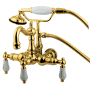 Kingston Brass Vintage Wall Mounted Clawfoot Tub Filler with Personal Hand Shower and Porcelain Lever Handles Polished Brass