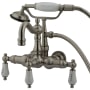 Kingston Brass Vintage Wall Mounted Clawfoot Tub Filler with Personal Hand Shower and Porcelain Lever Handles Brushed Nickel