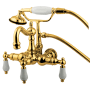 Kingston Brass Vintage Wall Mounted Clawfoot Tub Filler with Personal Hand Shower and Porcelain Lever Handles Polished Brass