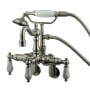 Kingston Brass Vintage Wall Mounted Clawfoot Tub Filler with Personal Hand Shower and Porcelain Lever Handles Brushed Nickel