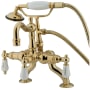 Kingston Brass Vintage Deck Mounted Clawfoot Tub Filler with Built-In Diverter - Includes Hand Shower Polished Brass