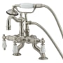 Kingston Brass Vintage Deck Mounted Clawfoot Tub Filler with Built-In Diverter - Includes Hand Shower Brushed Nickel
