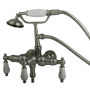 Kingston Brass Vintage Wall Mounted Clawfoot Tub Filler with Personal Hand Shower and Porcelain Lever Handles Brushed Nickel