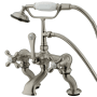 Kingston Brass Vintage Deck Mounted Clawfoot Tub Filler with Personal Hand Shower and Metal Cross Handles Brushed Nickel