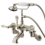 Kingston Brass Vintage Wall Mounted Clawfoot Tub Filler with Personal Hand Shower and Metal Lever Handles Brushed Nickel