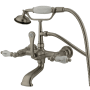 Kingston Brass Vintage Wall Mounted Clawfoot Tub Filler with Personal Hand Shower and Porcelain Lever Handles Brushed Nickel