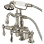 Kingston Brass Vintage Deck Mounted Clawfoot Tub Filler with Built-In Diverter - Includes Hand Shower Brushed Nickel
