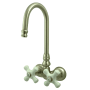 Kingston Brass Vintage Wall Mounted Clawfoot Tub Filler with Porcelain Cross Handles Brushed Nickel