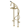 Kingston Brass Concord Floor Mounted Tub Filler with Built-In Diverter – Includes Hand Shower Brushed Brass