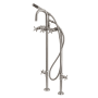 Kingston Brass Concord Floor Mounted Tub Filler with Built-In Diverter – Includes Hand Shower Brushed Nickel