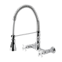 Kingston Brass Heritage 1.8 GPM Wall Mounted Widespread Bridge Pull Down Kitchen Faucet Polished Chrome