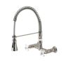 Kingston Brass Heritage 1.8 GPM Wall Mounted Widespread Bridge Pull Down Kitchen Faucet Brushed Nickel
