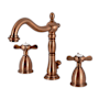 Kingston Brass Essex 1.2 GPM Widespread Bathroom Faucet with Pop-Up Drain Assembly and Dual Cross Handles Antique Copper