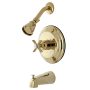 Kingston Brass Millennium Wall Mounted Roman Tub Faucet Trim with Metal Cross Handle Polished Brass