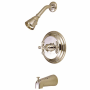 Kingston Brass Vintage Tub and Shower Trim Package with Single Function Shower Head and American Cross Handle Brushed Nickel