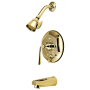 Kingston Brass Silver Sage Tub and Shower Trim Package with 1.8 GPM Single Function Shower Head Polished Brass