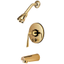 Kingston Brass Silver Sage Tub and Shower Trim Package with 1.8 GPM Single Function Shower Head Polished Brass