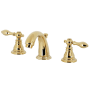 Kingston Brass American Classic 1.2 GPM Deck Mounted Widespread Bathroom Faucet with Pop-Up Drain Assembly Polished Brass