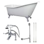 Kingston Brass Aqua Eden 62" Free Standing Brass and Cast Iron Soaking Tub with Tub Filler, Reversible Drain, Drain Assembly, and Overflow White / Polished Chrome Feet