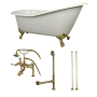 Kingston Brass Aqua Eden 62" Free Standing Brass and Cast Iron Soaking Tub with Tub Filler, Reversible Drain, Drain Assembly, and Overflow White / Polished Brass Feet