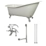 Kingston Brass Aqua Eden 62" Free Standing Brass and Cast Iron Soaking Tub with Tub Filler, Reversible Drain, Drain Assembly, and Overflow White / Brushed Nickel Feet