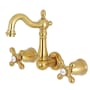 Kingston Brass Heritage 1.2 GPM Wall Mounted Widespread Bathroom Faucet Brushed Brass